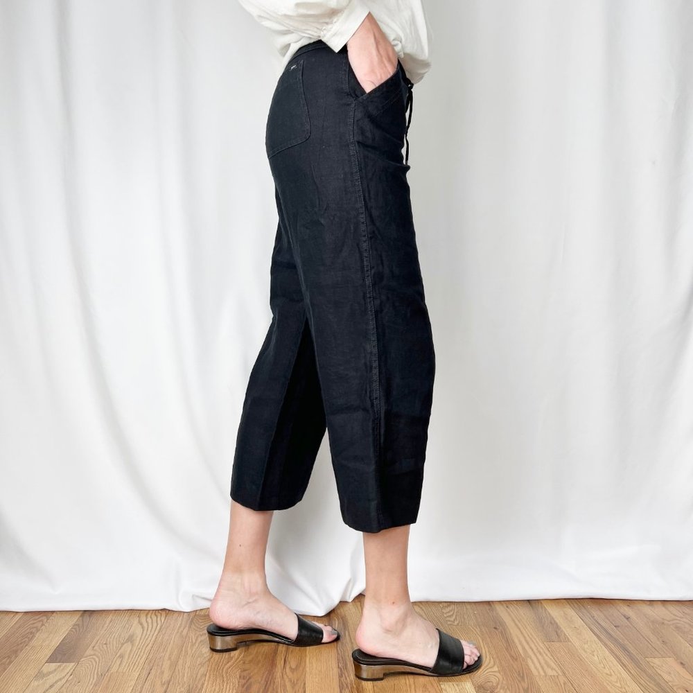Vintage 100% Linen High Waisted Wide Straight Leg Cropped Boot Cut Trouser Pants - Picture 3 of 9
